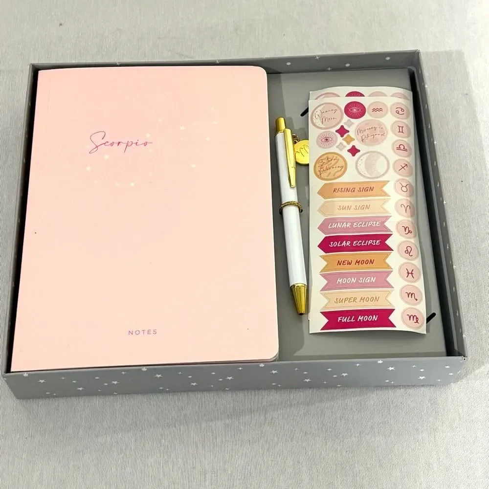 Gartner Studios Pisces Zodiac Notebook Set NIB with Pen & Stickers Pink Gold